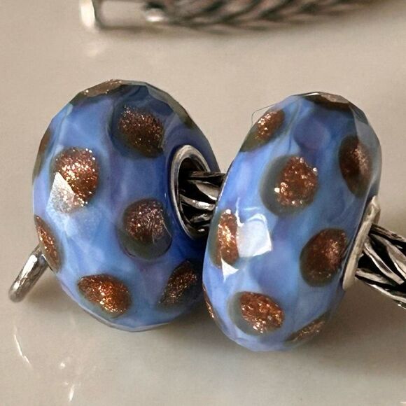TROLLBEADS Gold Stream Facet #2 Blue & Copper Glitter LAA 925S NEW! Peoples Bead - Picture 6 of 7